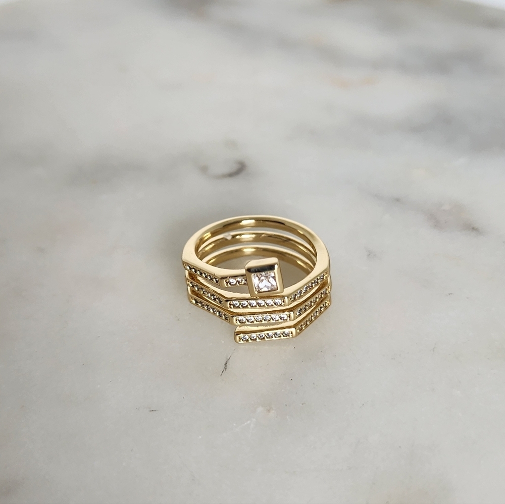Stacked Ring with Crystal Accents Gold Plated Size #6